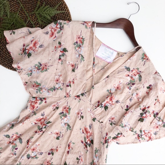California Moon Rise Women’s Dress Pale Pink Floral Boho Romantic Large - Picture 1 of 7